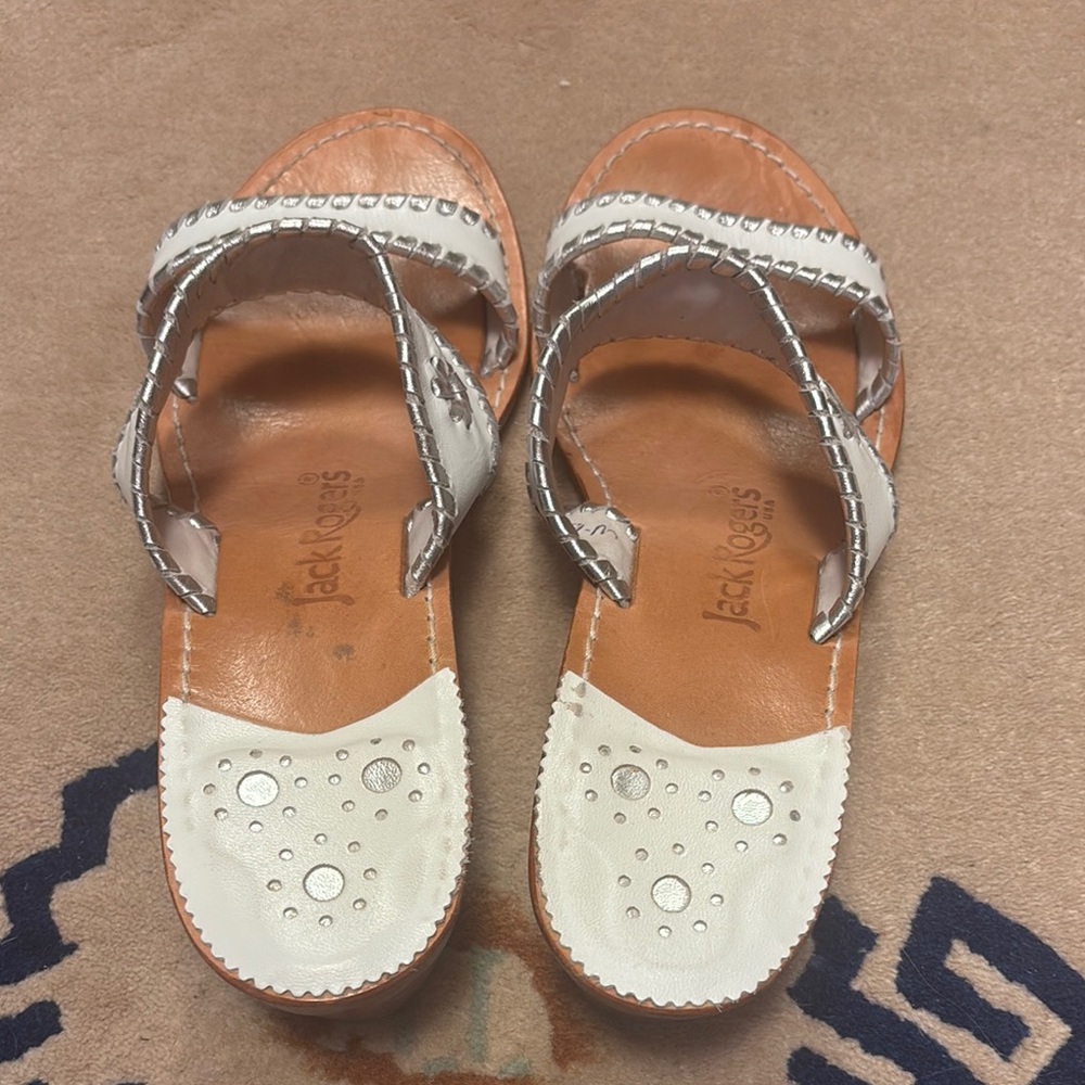 Jack Rogers White and Silver Sandals with Braided Straps - Picture 2 of 6